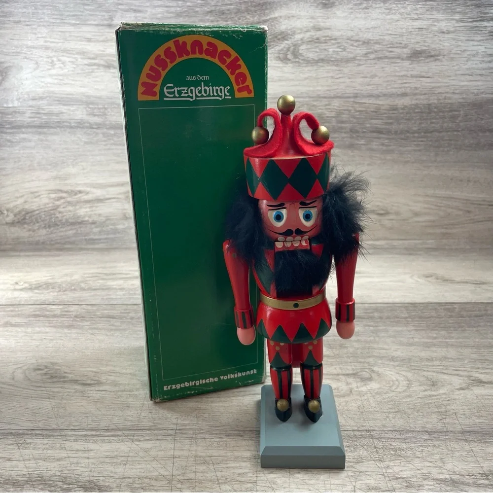 Original Christmas Nutcracker Erzgebirge Court Jester GDR W/ Box Missing Nose